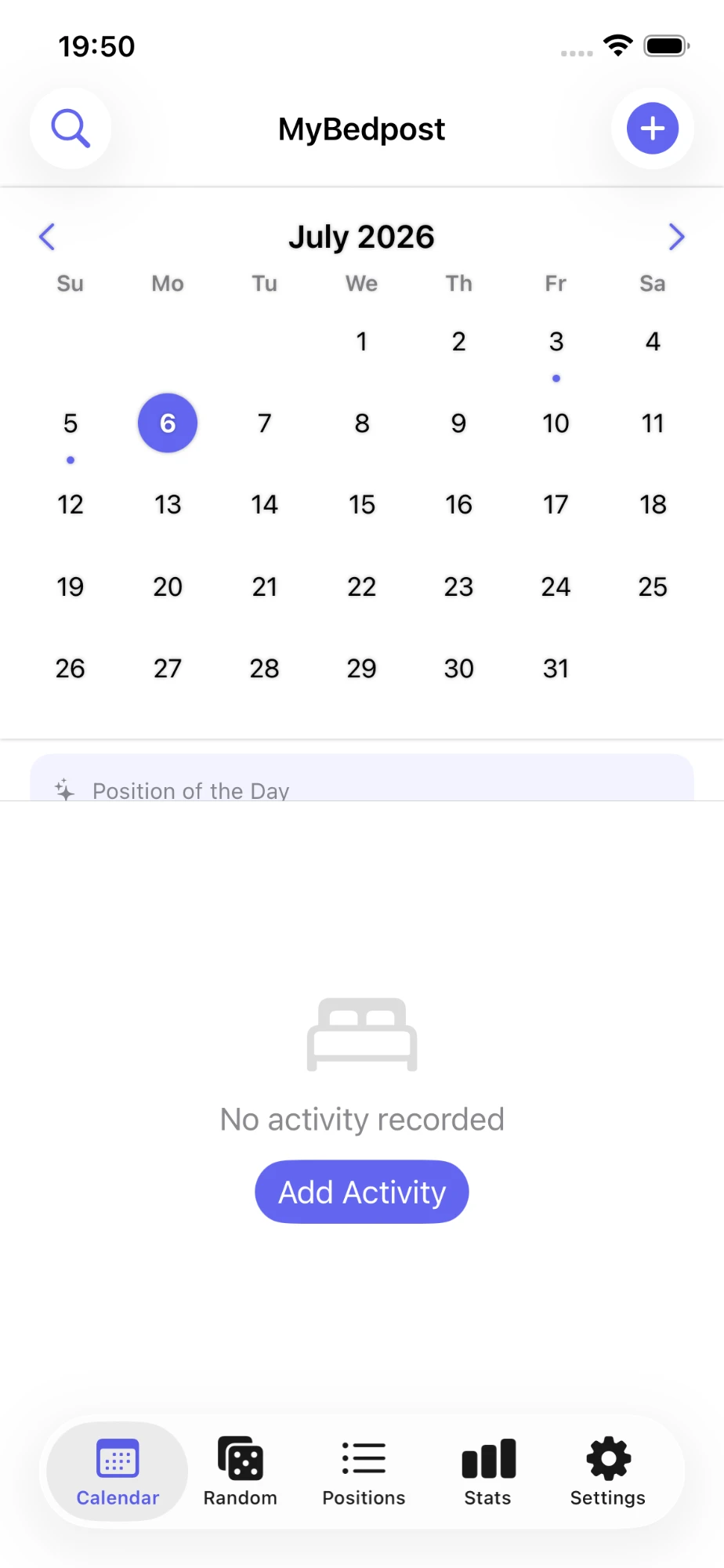 Calendar screen