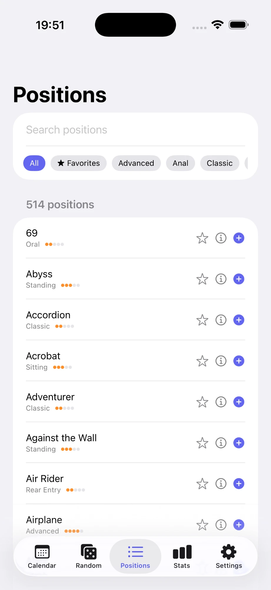Positions screen